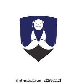 Strong education logo design template. Student with mustache icon design.	
