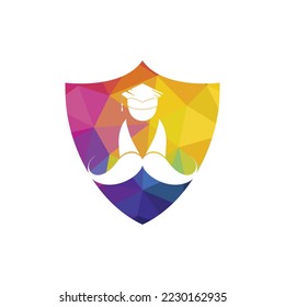 Strong education logo design template. Student with mustache icon design.	

