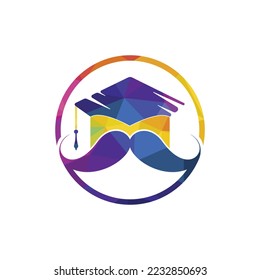 Strong education logo design template. Hat graduation with mustache icon design.	