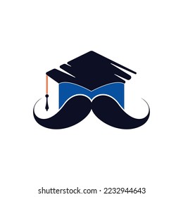 Strong education logo design template. Hat graduation with mustache icon design.	