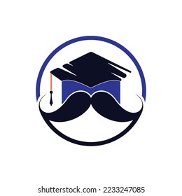 Strong education logo design template. Hat graduation with mustache icon design.	