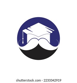 Strong education logo design template. Hat graduation with mustache icon design.	