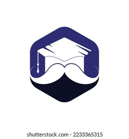 Plantilla de diseño del logotipo de educación sólida. Graduación de sombrero con diseño de ícono de bigote.	