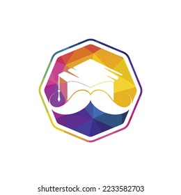 Strong education logo design template. Hat graduation with mustache icon design.	