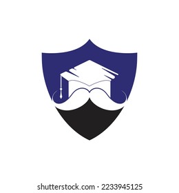 Strong education logo design template. Hat graduation with mustache icon design.	