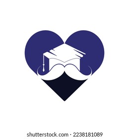 Strong education logo design template. Hat graduation with mustache and heart icon design.	