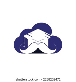 Strong education logo design template. Hat graduation with mustache and cloud icon design.	