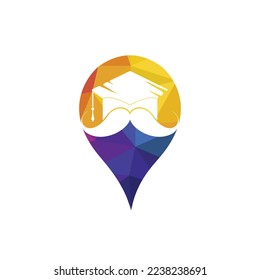 Strong education logo design template. Hat graduation with mustache and gps pin icon design.	