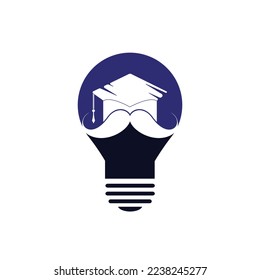 Strong education logo design template. Hat graduation with mustache and lightbulb icon design.	