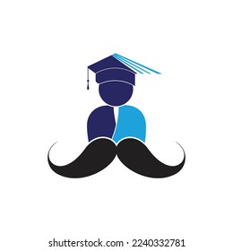 Strong education logo design template. Student with mustache icon design.	
