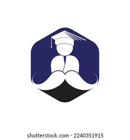Strong education logo design template. Student with mustache icon design.	
