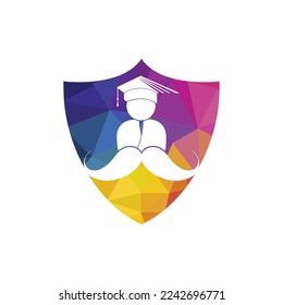 Strong education logo design template. Student with mustache icon design.	
