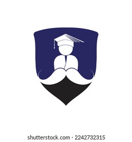 Strong education logo design template. Student with mustache icon design.	
