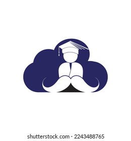 Strong education logo design template. Student with mustache and cloud icon design.	