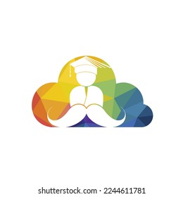 Strong education logo design template. Student with mustache and cloud icon design.	