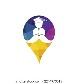 Strong education logo design template. Student with mustache and gps icon design.	