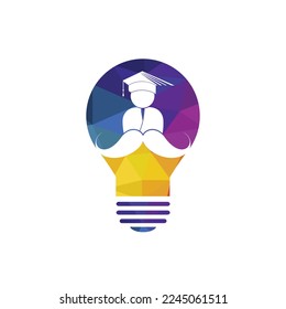 Strong education logo design template. Student with mustache and lightbulb icon design.	