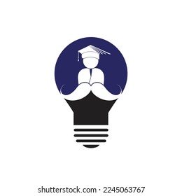 Strong education logo design template. Student with mustache and lightbulb icon design.	