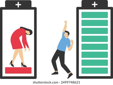 Strong employees and weak employees, Vector illustration in flat style

