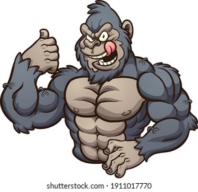 Strong evil gorilla with tongue out. Vector clip art illustration with simple gradients. All on a single layer.

