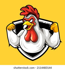 strong evil rooster mascot graphic epic illustration design for exclusive esports logo and so on isolated