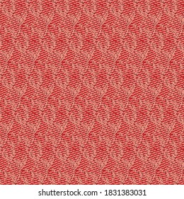 Tejidos fuertes de rojo y rosa, con un patrón confuso, consistentes en rizos y estriaciones. Textura de tapicería.