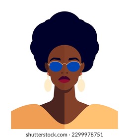 Strong fashion African American black woman portrait ethnic hairstyle avatar vector flat
