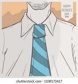Strong Father with Tie. Greeting Card for Father Day, Vector Illustration