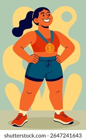 Strong female athlete celebrating victory with golden trophy after gym competition