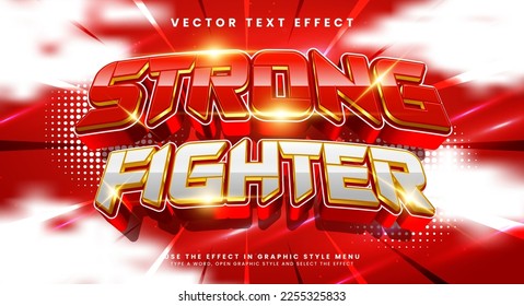 Strong fighter 3d editable vector text effect with red luxury concept.