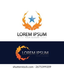 Ilustración fuerte del icono del Vector del diseño del logotipo del calor de la llama del fuego para la marca