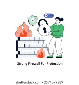Strong Firewall For Protection  Flat Style Design Vector illustration. Stock illustration