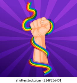 strong fist with holding lgbt flag