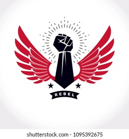 Strong fist of a muscular man vector illustration. Best fighter vector symbol, triumph concept.