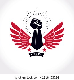 Strong fist of a muscular man vector illustration. Best fighter vector symbol, triumph concept.