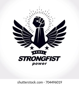 Strong fist of a muscular man vector illustration. Best fighter vector symbol, triumph concept.