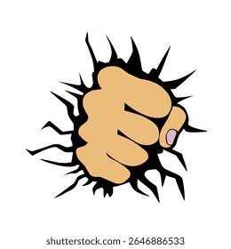 Strong Fist Punch Breaking Wall Vector Illustration