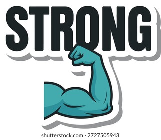 Etiqueta engomada fuerte del Vector del brazo de flexión en verde y azul para los temas de la aptitud del gimnasio.