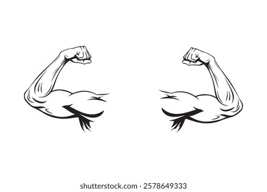 Strong Flexing Bicep Muscular Arms vector icon isolated on a white background. Muscle icon.