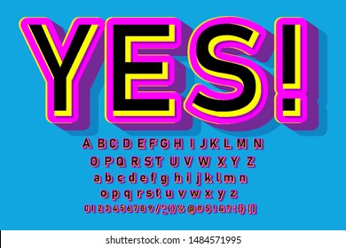 Strong Font. Condensed Display Font Popart Design, Alphabet, Letters And Numbers. Swatch Color Control