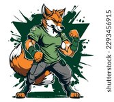 A strong fox is preparing for a fight on a white background. For your sticker or logo design
