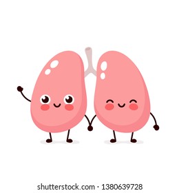 Strong Funny Cute Healthy Smiling Happy Lungs Character.Vector Flat Cartoon Illustration Icon Design.Isolated On White Background.Lungs Therapy,respiratory,breath Face Child Character Logo Concept