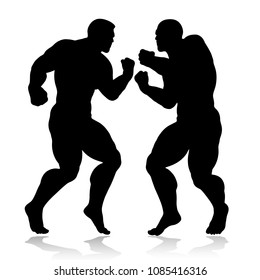 Strong giant silhouettes fighting