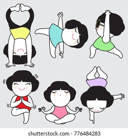 Strong Girl With Her Yoga Poses Concept Card Character illustration