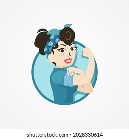 Strong girl, mascot logo design, vintage strong mascot