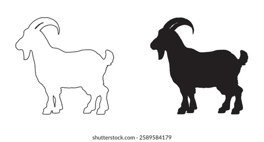 Strong Goat Silhouette - Professional Goat Vector for Digital Art
