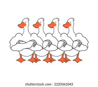 Strong goose Gang. Powerful waterfowl group. Vector illustration
