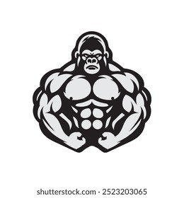 Forte Gorilla Gym Vetor Imagem, Muscle Gorilla Logo Ícone, Gym Logo Animal, Gorilla com Ilustração Muscular Corpo.