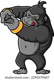 a strong gorilla standing and stretching, ready to fight of illustration