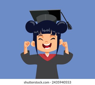 
Strong Graduating Girl Feeling Excited about School Vector Character. Happy schoolgirl celebrating her graduation ceremony event 
